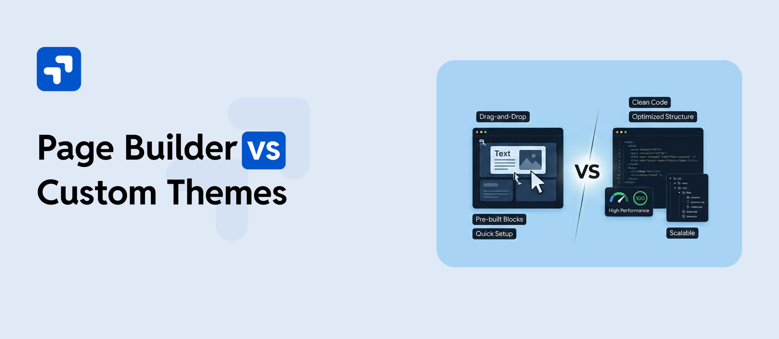 Feature image for page builder vs custom themes