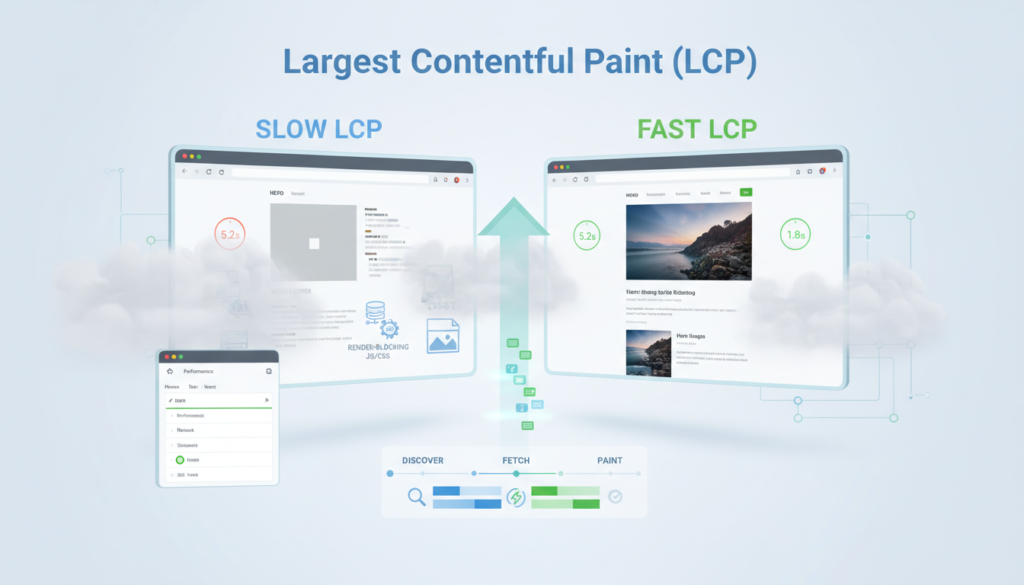 image showing difference between slow LCP and fast 
LCP