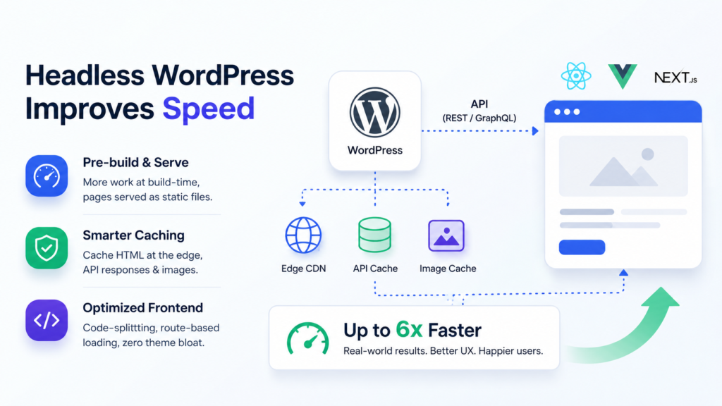 Image showing process for how Headless WordPress  improves speed.